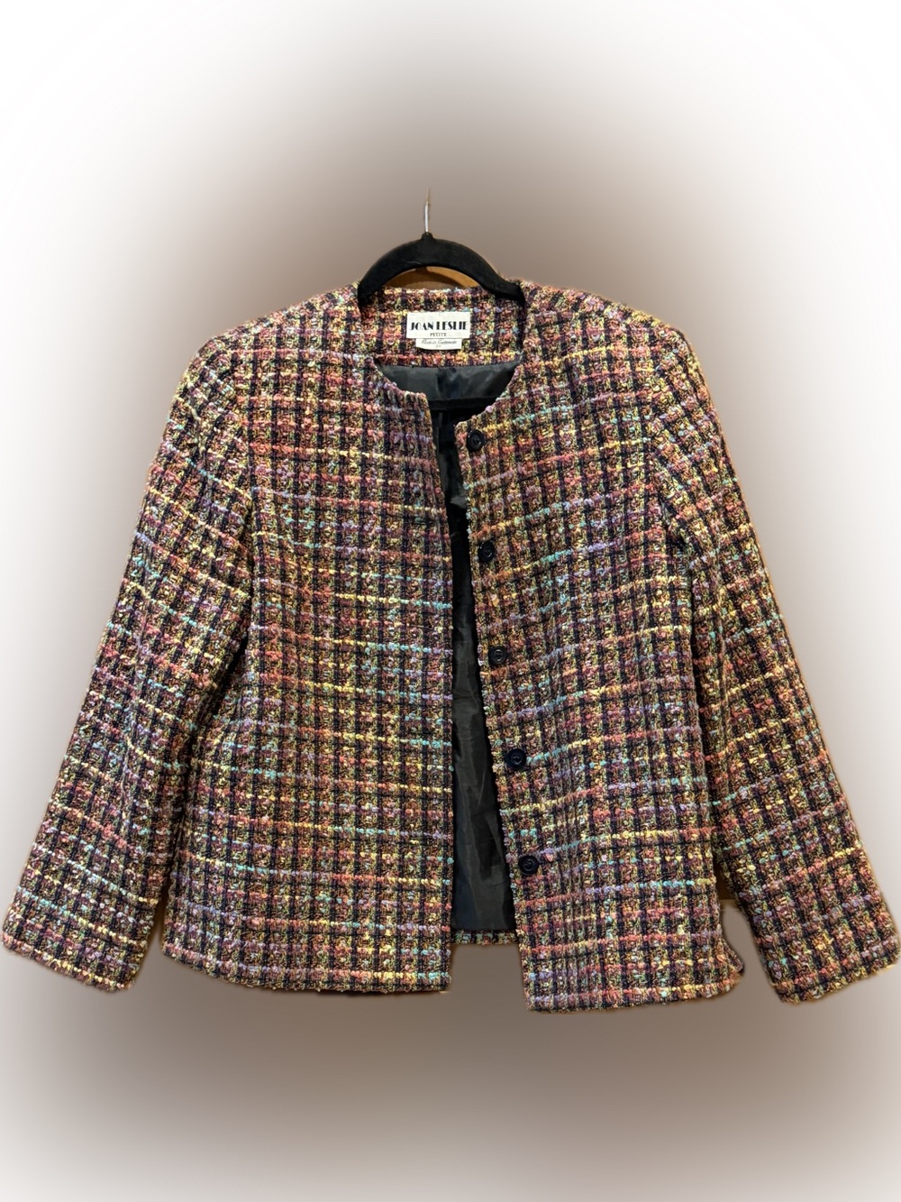 Joan Leslie Petite Boucle Tweed Jacket Multicolor Career Blazer, size 8P, EUC